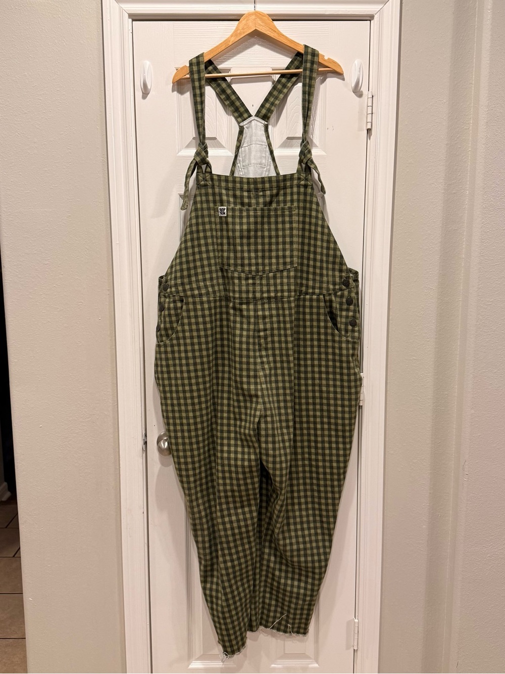 Lucy and Yak Dungarees Green Gingham Jumpsuit Women’s Size 20R Logo Relaxed Boho